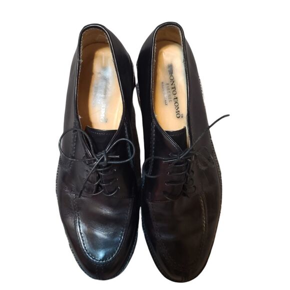 Pronto Uomo Black Leather Oxfords Size 9 - Picture 3 of 9